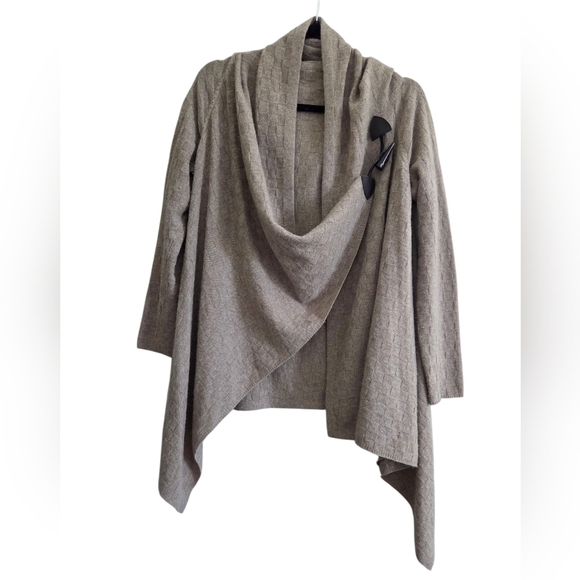 Neiman Marcus Sweaters - Neiman Marcus Tan Asymmetrical Shrug with Waterfall Front Cardigan